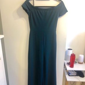 Lulu’s Teal Off-the-shoulder Jumpsuit
